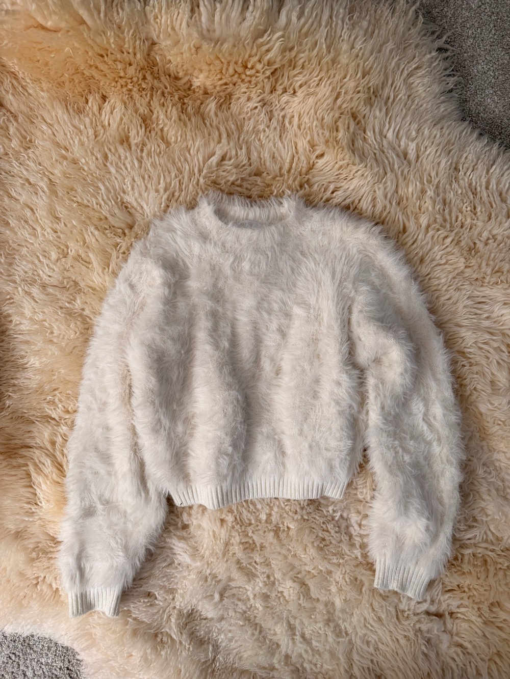 Zara Girl’s Cozy Cream Fuzzy Crewneck Sweater